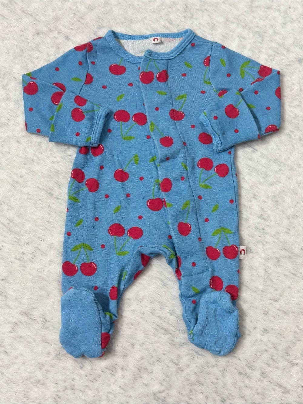 Magnetic Me Blue Cherry Footie Sleeper Newborn Baby Organic Cotton Fruit Neutral